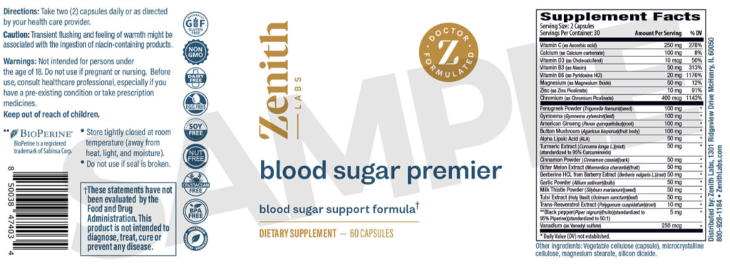 Blood Sugar Premier Ingredients Label